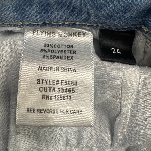 Flying Monkey Jeans Women Blue Distressed High Rise Super Flare Raw Hem 24 - Picture 2 of 9